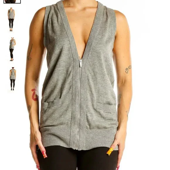 Banana republic Grey Zip Up Vest with pockets - Picture 1 of 4